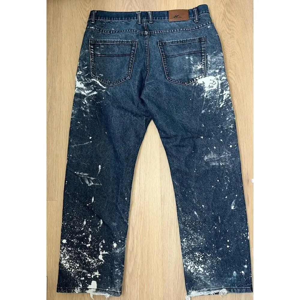 Beverly Hills‎ Polo Club Jeans Men 36x30 Dark Wash Denim Pants bleach splatter